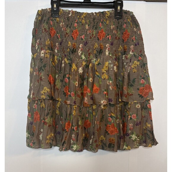 Carolina K‎ Womens Mini Skirt Silk Smocked S Tiered Boho Floral Feminine Ruffle - Picture 5 of 5